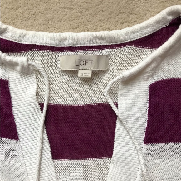 LOFT Raspberry and White Striped Sweater - Picture 4 of 4